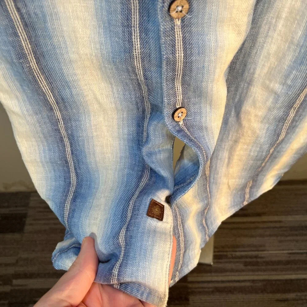 🧵 The Territory Ahead Men’s Linen Blend Camp Shirt Blue Ivory LT Large Tall 🌿
